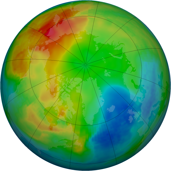 Arctic ozone map for 09 January 1992